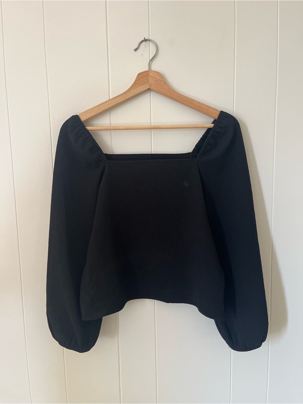 Madewell Black Square-Neck Puff Sleeve Top